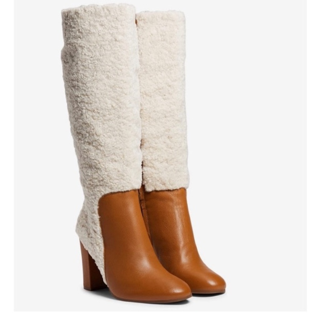 Kenneth Cole Boots Cozy Knee High Boot NEW IN BOX Leather & Shearling Size 6.5